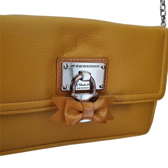my Flat in London Small Mustard Yellow Leather Crossbody Clutch Purse - Picture 3 of 7